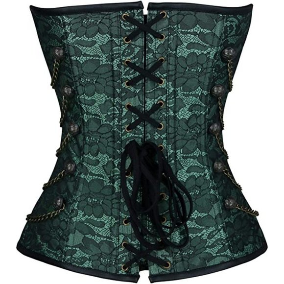 Brand new Women's Spiral Steel Boned Steampunk Gothic Bustier Corset, Green - Picture 2 of 7